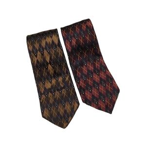 Lands End Mens Argyle Silk Ties Set‎ of 2 Brown Red Formal Business